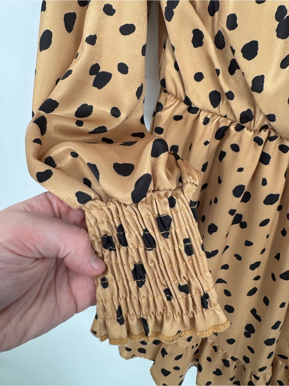 Peach Love Boho Boutique Camel + Black Animal Print Tie Waist Dress Small NWT - Picture 5 of 11